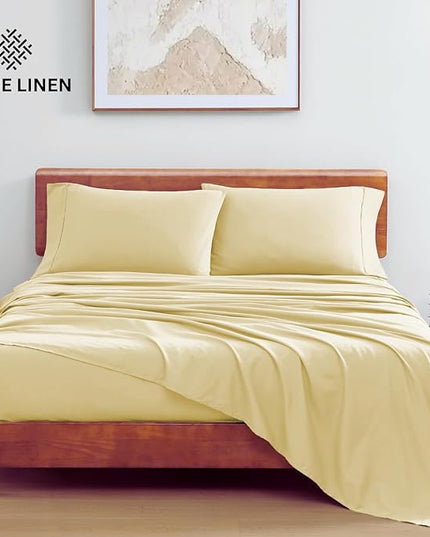 LANE LINEN King Size Bed Sheets - 100% Organic Cotton King Sheets, 4Pc Soft Percale Sheets King Size, Hotel Luxury Bed Sheets King Size, 15" Deep Pocket King Fitted Sheet, Oeko-Tex Sheets - Vanilla - LeafyLoom
