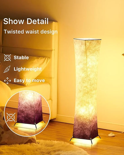 chiphy Floor Lamp, 39" Tall Standing Lamp, 3 Levels Adjustable Brightness LED Bulbs, Column Floor Light, Purple Gradient Fabric Lampshade, Home Decor for Living Room, Bedroom, Kids Room - LeafyLoom