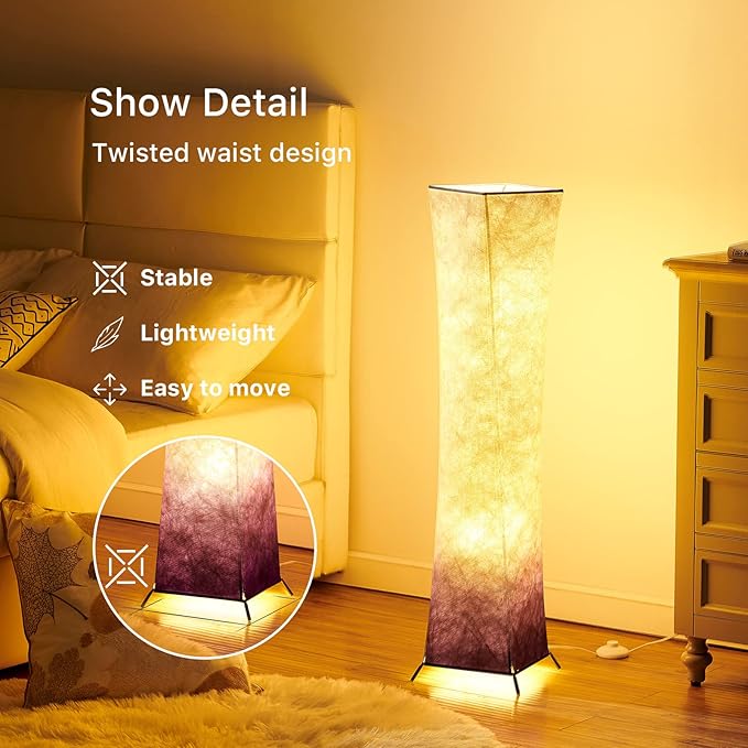 chiphy Floor Lamp, 39" Tall Standing Lamp, 3 Levels Adjustable Brightness LED Bulbs, Column Floor Light, Purple Gradient Fabric Lampshade, Home Decor for Living Room, Bedroom, Kids Room - LeafyLoom