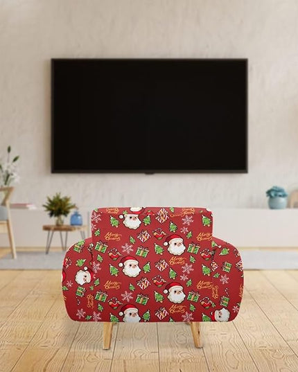 FKELYI Christmas Decor Red Sofa Slipcover for Living Room Santa Claus Sofa Couch Cover with Elastic Bottom Non-Slip Furniture Protector S FKELYI