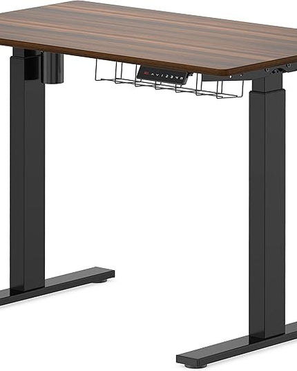 SHW Electric Height Adjustable Standing Desk, 40 x 24 Inches, Walnut - LeafyLoom