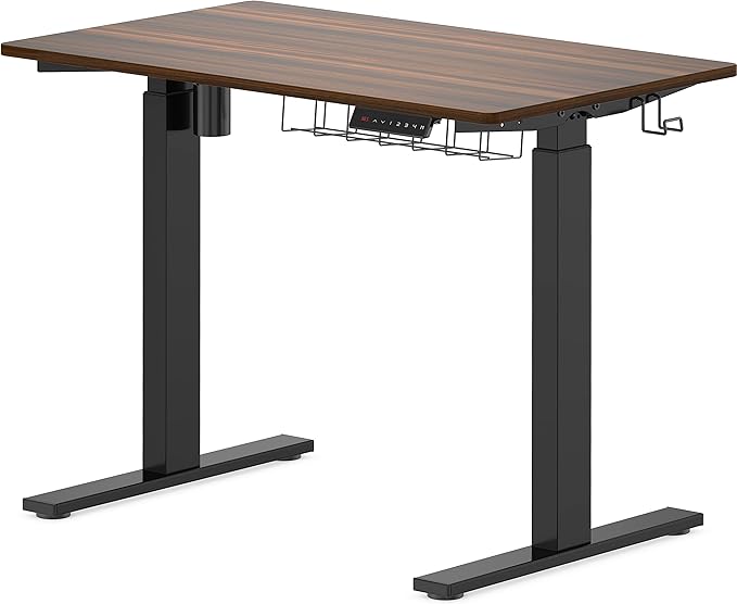 SHW Electric Height Adjustable Standing Desk, 40 x 24 Inches, Walnut - LeafyLoom