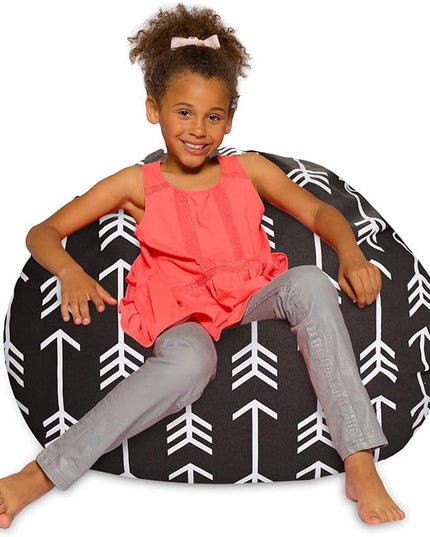 Posh Creations Bean Bag Chair for Kids, Teens, and Adults Includes Removable and Machine Washable Cover, Canvas White Arrows on Gray, 38in - Large - LeafyLoom