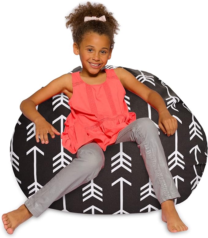Posh Creations Bean Bag Chair for Kids, Teens, and Adults Includes Removable and Machine Washable Cover, Canvas White Arrows on Gray, 38in - Large - LeafyLoom