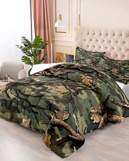 LUVIVIHOME 3PCS Green Camo Comforter Set King Size, Rustic Camouflage Bedding Quilt Country Farmhouse Forest Man Cave Bedroom Decor, Hunting Gifts for Men Husband Boyfriend Boys, 2 Pillow Shams - LeafyLoom