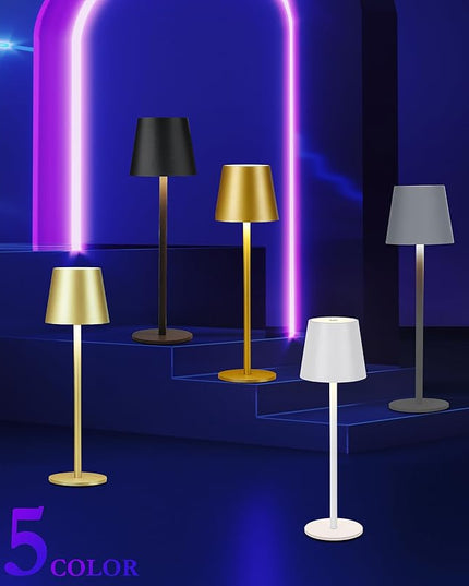 2-Pack Gold RGB Cordless Table Lamp, 5200mAh RGB 8 Modes & Touch Control Rechargeable Battery Desk Lamp, IP54 Waterproof outdoor table lamp for Bedroom/Outdoor/Restaurant/Camping/Bars(Gold) - LeafyLoom