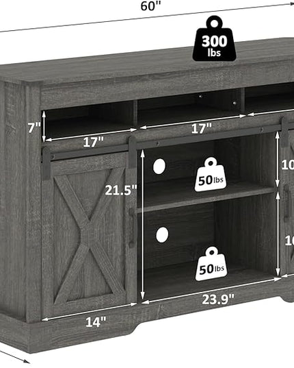 farmhouse 65+ Inch TV Stand, Tall Entertainment Center for Living Room, Bedroom, Dark Grey - LeafyLoom