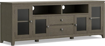 SIMPLIHOME Cosmopolitan SOLID WOOD Universal TV Media Stand, 72 inch Wide, Contemporary, Living Room Entertainment Center with Storage, for Flat Screen TVs up to 80 inches in Farmhouse Grey - LeafyLoom