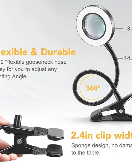 Magnifying Glass with Light 5X, 9w Clip on Light, 48 LED Desk Lamp wtih Clamp Light, 3 Modes Dimmable Magnifying LED Lamps for Bed Work Crafts Workbench - LeafyLoom