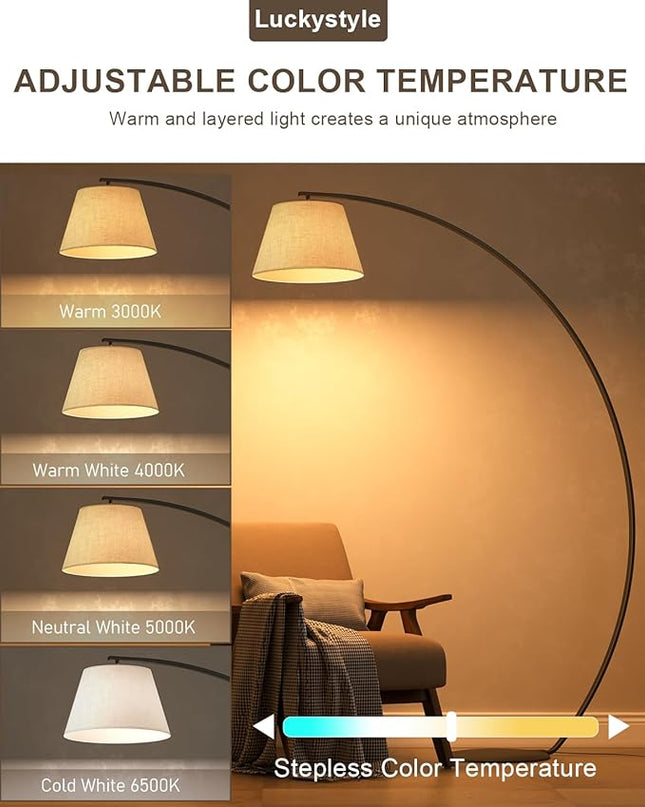 Arc Floor Lamps for Living Room,1200LM Super Bright 71 Inch Extra Tall Floor Lamp with Remote Control Dimmable 12W E26 LED Bulb,Adjustable Hanging Lamp for Bedroom with Foot Switch Black - LeafyLoom