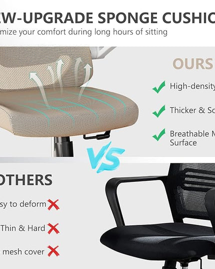 Office Chair 350LBS Capacity,Ergonomic Comfy Home Desk Chair,High Back Gaming Chair with Wheels,Mesh Computer Chair,Lumbar Support, Adjustable Headrest,Flip-up Armrest - LeafyLoom