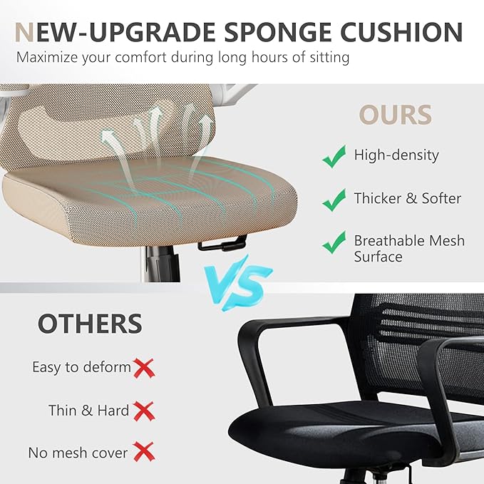 Office Chair 350LBS Capacity,Ergonomic Comfy Home Desk Chair,High Back Gaming Chair with Wheels,Mesh Computer Chair,Lumbar Support, Adjustable Headrest,Flip-up Armrest - LeafyLoom