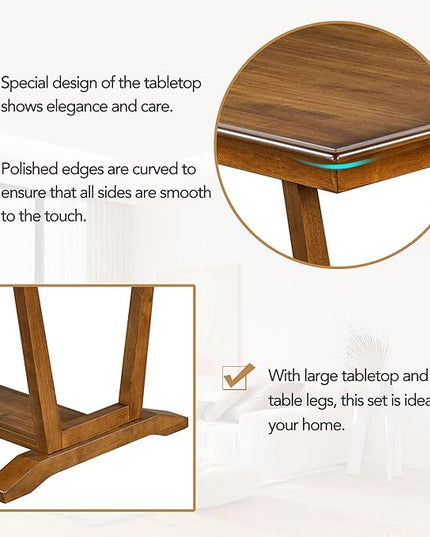 NicBex Small Dining Table Set for 4 Kitchen Table Set 5-Piece Dining Table Set with 4 Upholstered Chairs, 59-inch Rectangular Dining Table with Trestle Table Base, Walnut - LeafyLoom