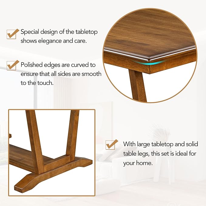 NicBex Small Dining Table Set for 4 Kitchen Table Set 5-Piece Dining Table Set with 4 Upholstered Chairs, 59-inch Rectangular Dining Table with Trestle Table Base, Walnut - LeafyLoom