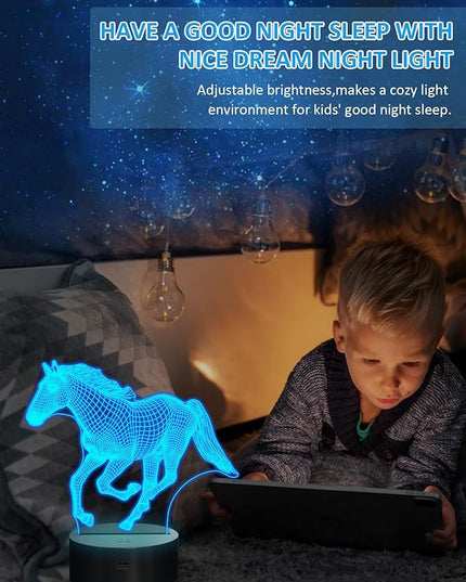FULLOSUN Horse Night Light, Horse Gift for Girls, 3D Horse Night Lights with Remote Contro 16 RGB Colors Changeable Kids Room Boys Girls Gift for Holiday Birthday Xmas Creative Decoration - LeafyLoom