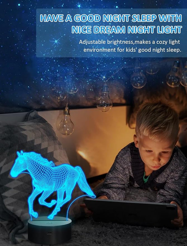 FULLOSUN Horse Night Light, Horse Gift for Girls, 3D Horse Night Lights with Remote Contro 16 RGB Colors Changeable Kids Room Boys Girls Gift for Holiday Birthday Xmas Creative Decoration - LeafyLoom