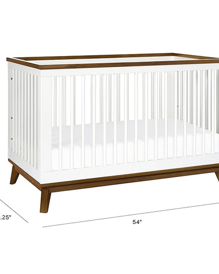 Babyletto Scoot 3-in-1 Convertible Crib with Toddler Bed Conversion Kit in White and Natural Walnut, Greenguard Gold Certified - LeafyLoom