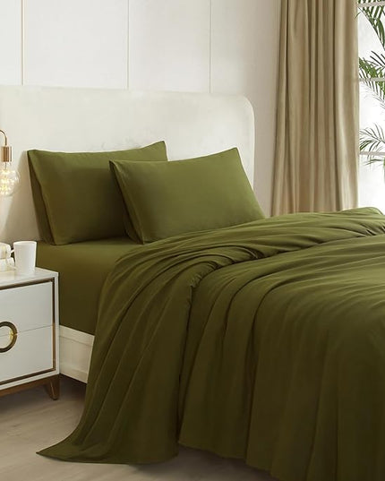 Olive Green Twin Sheets Set 3 Piece Cooling Bed Sheets,Hotel Luxury Fitted Sheet Set for Twin Size Bed,Super Soft Sheet Deep Pocket 16 Inch,Wrinkle & Shrink Resistant,Twin Sheets,Green Bed Sheets - LeafyLoom
