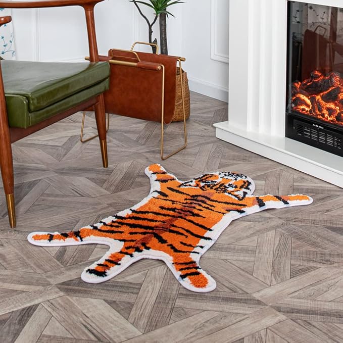 Tiger Shaped Rug Animals Bath Mat Non-Slip, Door Mat for Bedroom Kitchen Cartoon Area Rug for Bathroom Tub Soft Bathmat - LeafyLoom