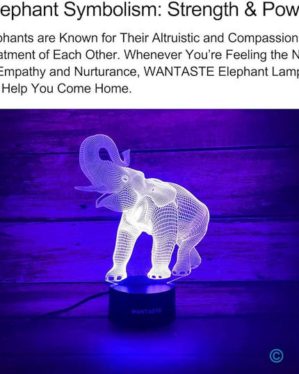 Elephant 3D Night Light for Boys Girls Room, Bedside Lamp Toys Decor Gifts for Kids Baby, 7 Colors Changing Nightlight with Smart Control - LeafyLoom