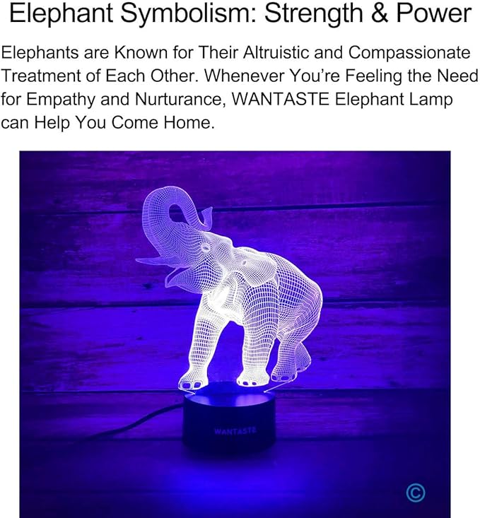 Elephant 3D Night Light for Boys Girls Room, Bedside Lamp Toys Decor Gifts for Kids Baby, 7 Colors Changing Nightlight with Smart Control - LeafyLoom