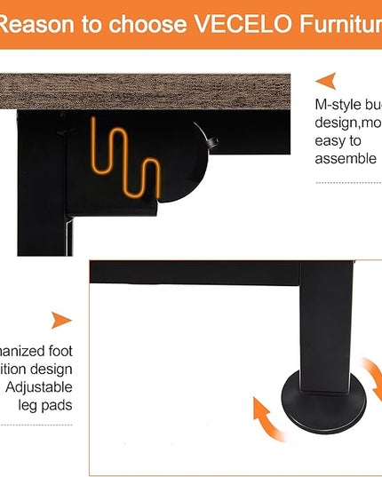 VECELO L Shaped Computer Corner Desk with CPU Stand/PC Laptop Study Writing Table for Home Office Workstation Wood & Metal, 66 in, Coffee + Black Leg - LeafyLoom