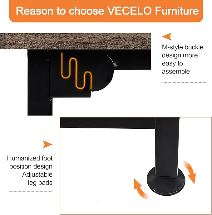 VECELO L Shaped Computer Corner Desk with CPU Stand/PC Laptop Study Writing Table for Home Office Workstation Wood & Metal, 66 in, Coffee + Black Leg - LeafyLoom