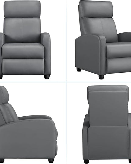 Yaheetech Recliner Chair PU Leather Recliner Sofa Home Theater Seating with Lumbar Support Overstuffed High-Density Sponge Push Silver Gray Recliners - LeafyLoom