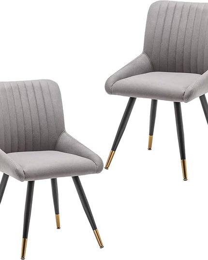 Alunaune Upholstered Grey Dining Chairs Set of 2 Modern Kitchen Chairs, Mid Century Accent Chair Faux Suede Armless Leisure Chair Living Room Desk Side Chair - LeafyLoom