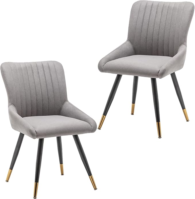 Alunaune Upholstered Grey Dining Chairs Set of 2 Modern Kitchen Chairs, Mid Century Accent Chair Faux Suede Armless Leisure Chair Living Room Desk Side Chair - LeafyLoom