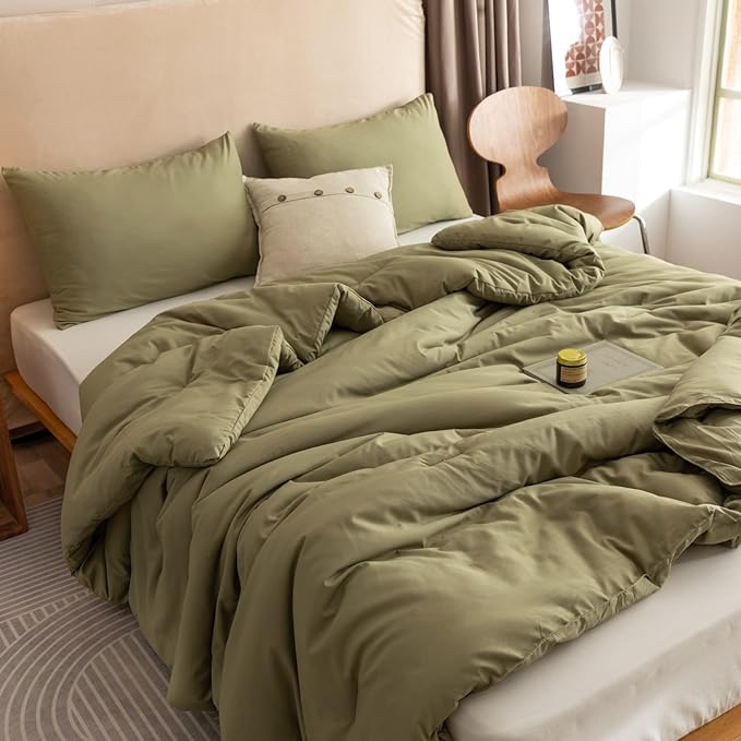 ROSGONIA California King Comforter Set Olive Green, 3pcs (1 Boho Olive Cal King Comforter & 2 Pillowcases), All Season Bedding Blanket Quilts - LeafyLoom