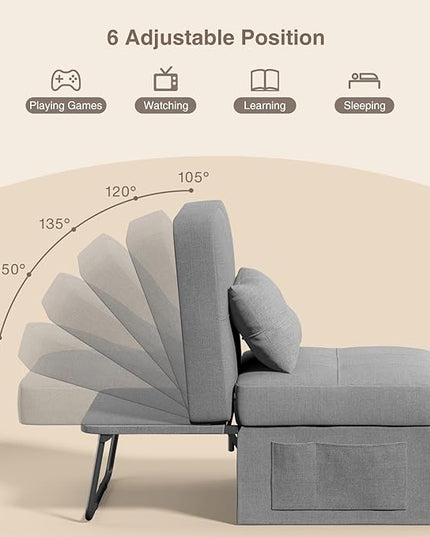 Aiho 4 in 1 Chair Bed, Sleeper Sofa Bed Convertible Chair, Assembly-Free Sofa Chair Bed with Adjustable Backrest Breathable Linen, for Living Room Apartment Office, Light Grey - LeafyLoom