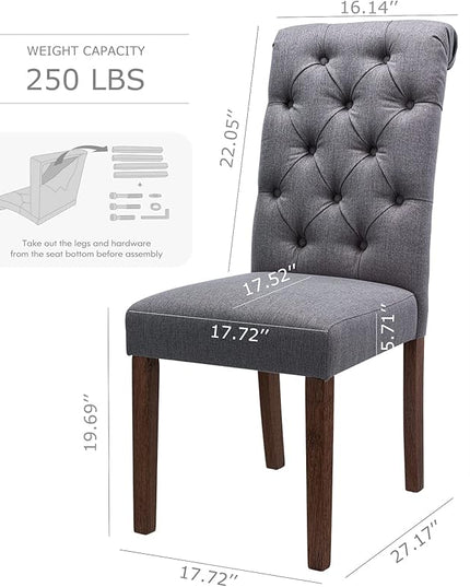 COLAMY Button Tufted Dining Chairs Set of 4, Parsons Upholstered Fabric Dining Room Chairs Kitchen Chairs with Wood Legs and Padded Seat, Dark Grey - LeafyLoom