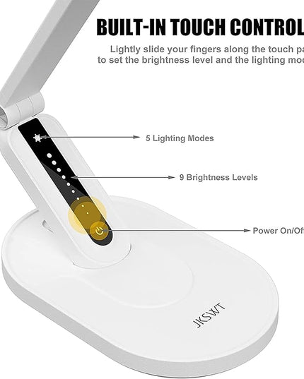 LED Desk Lamp for Reading, Eye-Caring Natural Light Protects Eyes Dimmable Office Table Lamps with 5 Color Modes USB Charging Port Touch Control and Memory Function,10W - LeafyLoom