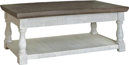 Signature Design by Ashley Havalance Farmhouse Lift Top Coffee Table, Gray & White with Weathered Finish & Havalance Farmhouse Square End Table - LeafyLoom