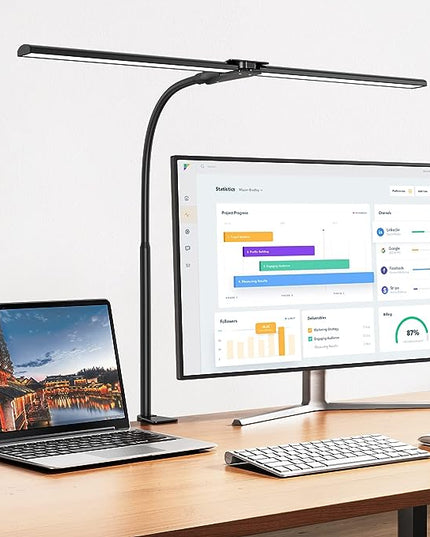 EppieBasic LED Desk lamp,Double Head Architect Desk Lamps for Home Office,Extra Bright Workbench Office Lighting,Eye Protection Modern Desk Light for Monitor Studio Working Reading 1200LM - LeafyLoom