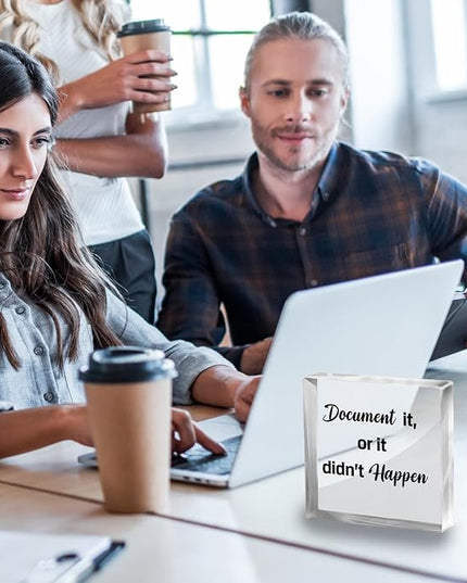 Funny Office Decor for HR - Document It or It Didn't Happen, Square Clear Acrylic Gift - Home Bedroom Office Desk Decor for Shelves Office 4 x 4 inches - LeafyLoom