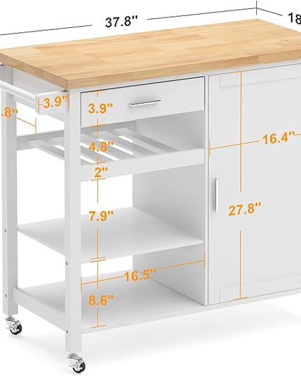 SogesGame Kitchen Island with Storage, Rolling Kitchen Island Cart on Wheels with Drawer, Mobile Kitchen Island with 1-Door Storage Cabinet and 3-Tier Shelves for Living Room, Wine Shelf, Towel Rack - LeafyLoom