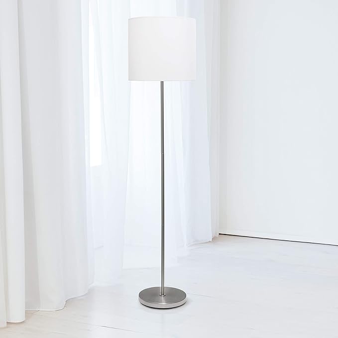 Simple Designs LF2004-WHT-LB 57" Traditional Brushed Nickel Stick Floor Lamp with White Shade for Living Room, Hallway, Entryway, Bedroom, Office, with Feit LED Bulb Included - LeafyLoom