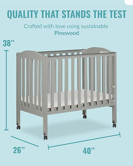2 in 1 Folding Portable Crib in Cool Grey, Greenguard Gold Certified , 40x26x38 Inch (Pack of 1) - LeafyLoom