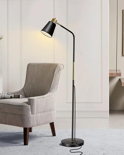 Floor Lamp, Industrial Floor Lamp Height Adjustable 360°Rotation Lampshade Modern Standing Lamp, Floor Lamps for Living Room, Office, Bedroom Reading, Work etc (Black) - LeafyLoom