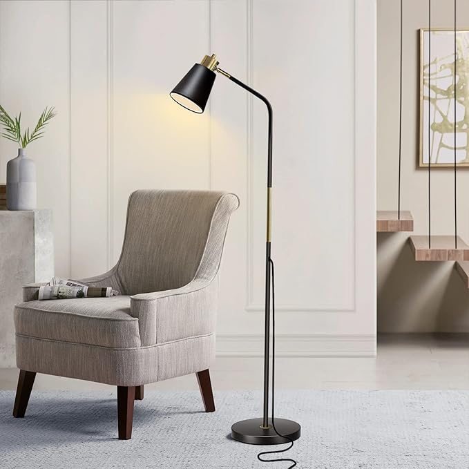 Floor Lamp, Industrial Floor Lamp Height Adjustable 360°Rotation Lampshade Modern Standing Lamp, Floor Lamps for Living Room, Office, Bedroom Reading, Work etc (Black) - LeafyLoom