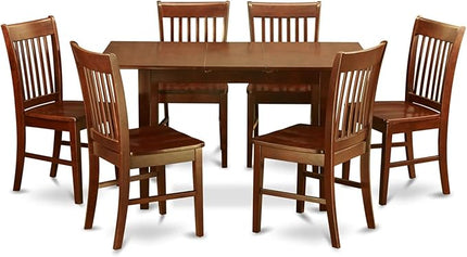 East West Furniture NOFK7-MAH-W 7 Piece Room Set Consist of a Rectangle Wooden Table with Butterfly Leaf and 6 Kitchen Dining Chairs, 32x54 Inch - LeafyLoom