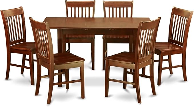 East West Furniture NOFK7-MAH-W 7 Piece Room Set Consist of a Rectangle Wooden Table with Butterfly Leaf and 6 Kitchen Dining Chairs, 32x54 Inch - LeafyLoom