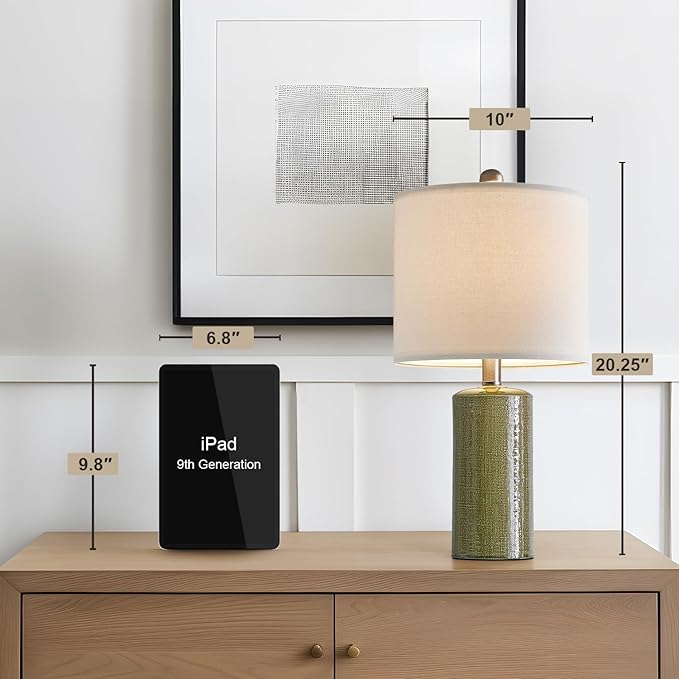 20.25" Small Table Lamps Set of 2 Modern Ceramic Lamps for Living Room Farmhouse Bedside Lamps Boho Lamps for Night Stands Green Bedroom Lamps Side Table Lamps End Table Lamps - LeafyLoom