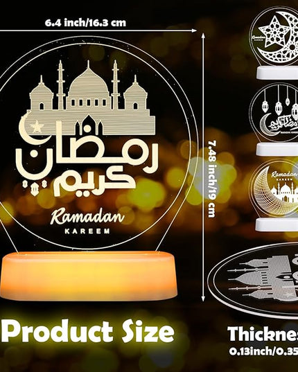 4 Pieces Ramadan Table Lights Eid Mubarak Decoration for Home Moon Star Castle LED Lights Ramadan Table Centerpiece Mubarak Gift for Muslims Islamic Holiday Eid Al Fitr Party Supplies - LeafyLoom