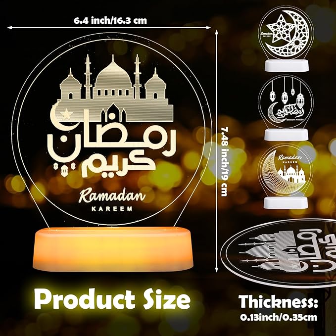 4 Pieces Ramadan Table Lights Eid Mubarak Decoration for Home Moon Star Castle LED Lights Ramadan Table Centerpiece Mubarak Gift for Muslims Islamic Holiday Eid Al Fitr Party Supplies - LeafyLoom