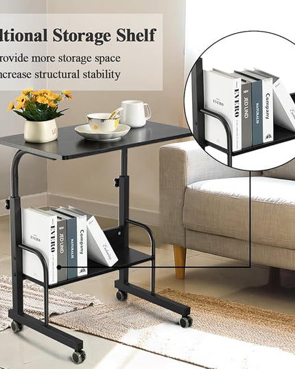 SIDUCAL Rolling Laptop Cart, Portable Laptop Desk, Computer Desk on Wheels Adjustable Height, Mobile Laptop Desk, Rolling Computer Cart, Rolling TV Cart, Small Portable Desk for Laptop, 23.6'' Black - LeafyLoom