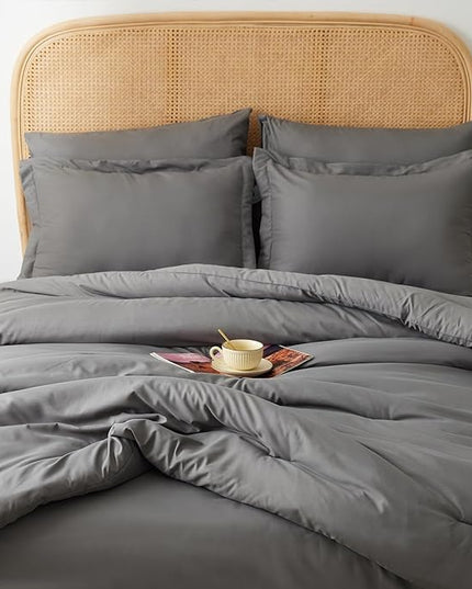 King bed in a bag 7 pieces bedding comforter set with Comforter and Sheets Grey King bed set with sheets,Pillow Shams, Flat Sheet, Fitted Sheet and Pillowcases - LeafyLoom