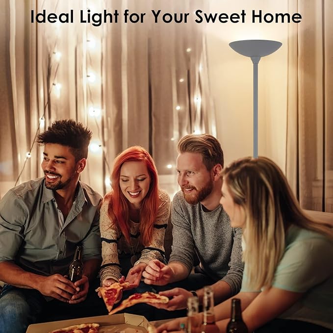 BoostArea Torchiere Floor Lamp, 24W Super Bright LED Standing Lamp, Stepless Dimmable Pole Lamp with 3000K Lighting, Rotary Switch, 70 Inch Tall Metal Modern Floor lamps for Living Room/Bedroom Gray - LeafyLoom